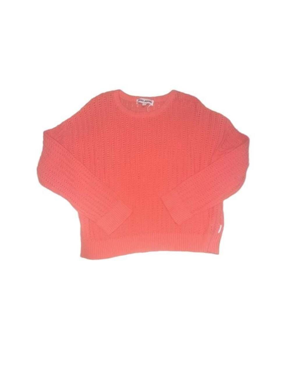 DKNY Jeans Coral Pink Open Knit Long Sleeve Crew Neck Sweater